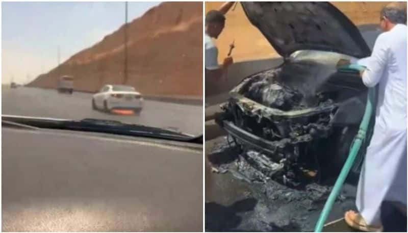 car catches fire in riyadh and driver escaped 