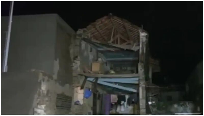 three storied building collapsed in heavy rain three including two children died and five rescued from debris