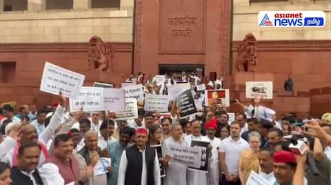 India Alliance parties MPs protested in front of parliament today against budget 2024