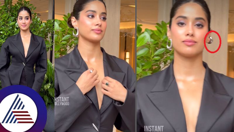 Janhvi Kapoor adjusting clothes while posing for photo and earrings were haphazard suc