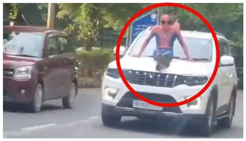 Video of Spider Man caught on the bonnet of a moving car by police goes viral 