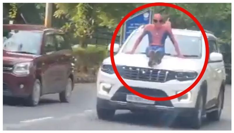 Video of Spider Man caught on the bonnet of a moving car by police goes viral 