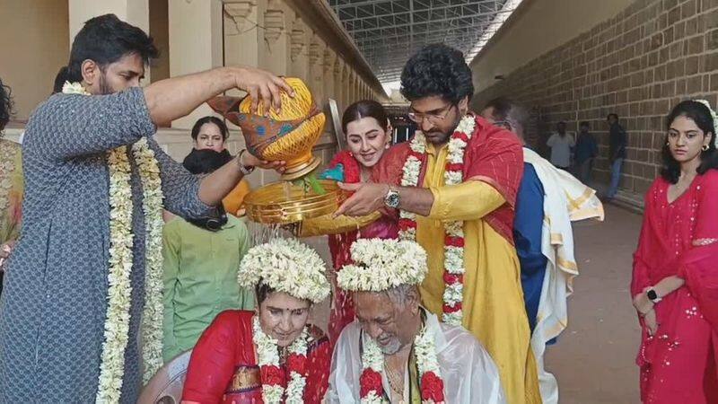 actress nikki galrani and aadhi did special prayer at amirtha kadeswarar temple vel