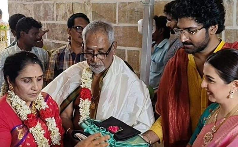 Aadhi Pinishetty and Nikki Galrani visit thirukadaiyur temple with family gan