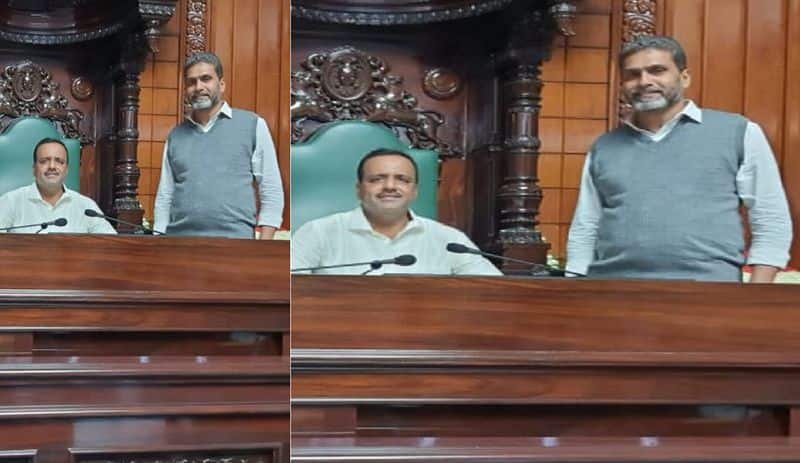 Photoshoot of Mangaluru Congress leaders in the speakers chair Viral on social media gvd