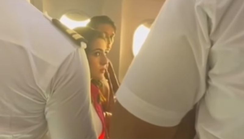 WATCH: Sara Ali Khan gives a GLARE at airhostess as she accidently slips juice on her outfit RKK