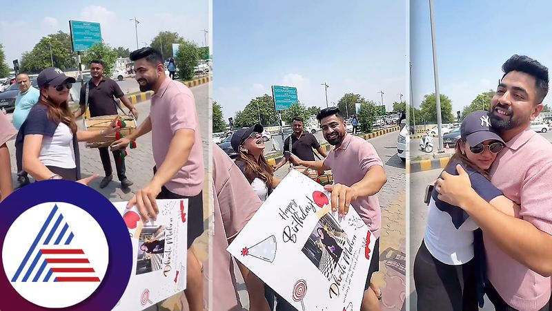 Boyfriend surprise girlfriend with dhol band welcome at airport Punjab cute video viral ckm