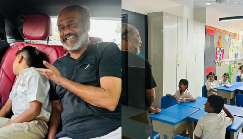 Grandpa mode on! Superstar Rajinikanth drops daughter Soundarya's son Ved to school, see pictures RKK