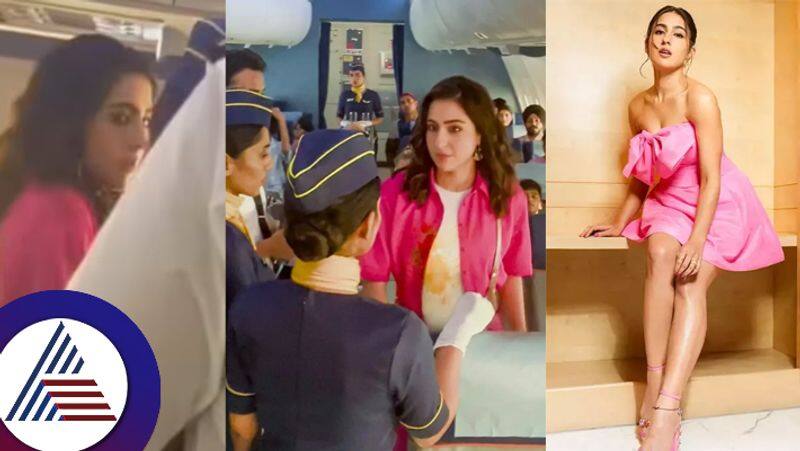 Sara Ali Khan Gets Angry As Air Hostess Spills Juice on Her Dress SHOCKING Video Goes Viral suc