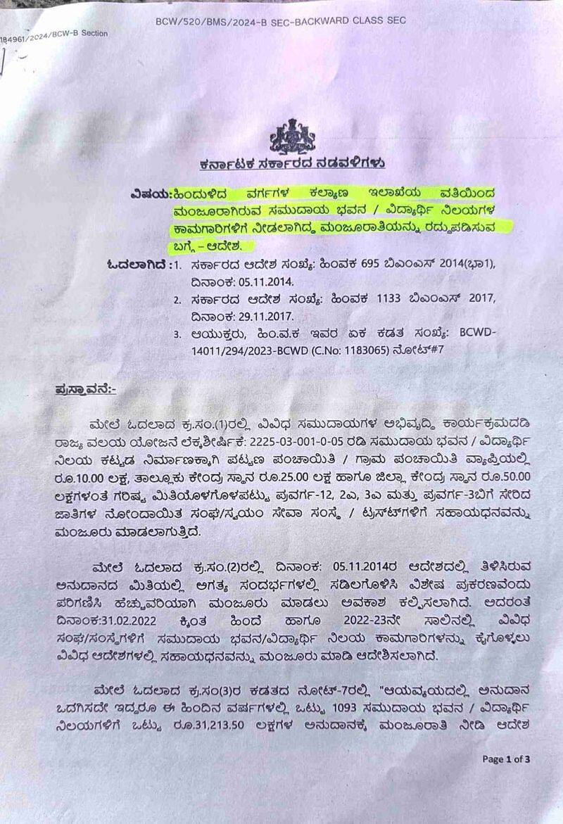 Karnataka govt also used backward classes department funds provide to Congress guarantees sat