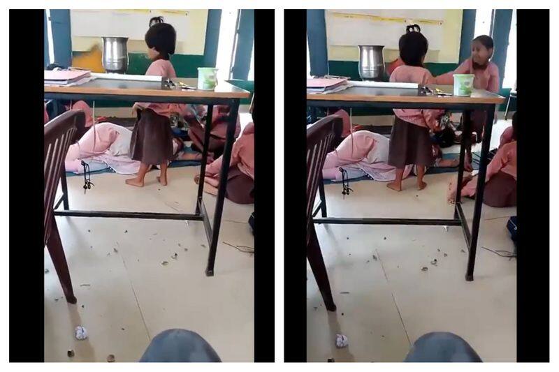 Uttar Pradesh teacher sleeps in classroom as primary school girls fan her Viral Video vel