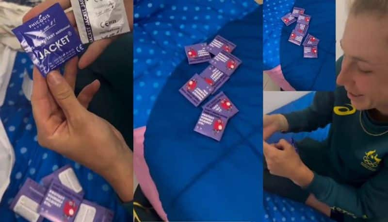 paris Olympics woman athlete unboxing condom pocket video gone viral mrq