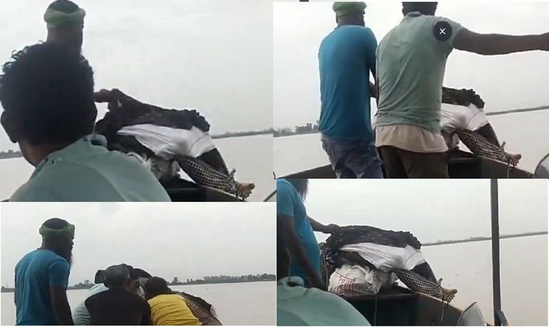 People carried dead body of a woman in boat and threw it into ganga River Uttar Pradesh video Surface ckm