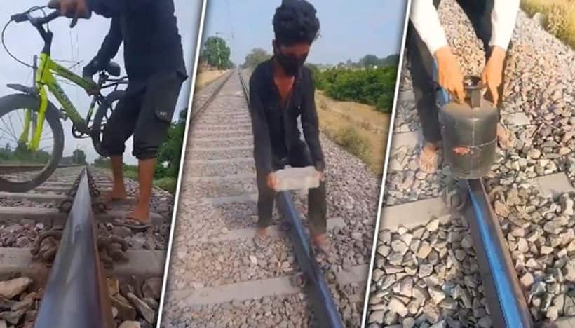 Outrage erupts as UP YouTuber attempts to vandalize railways tracks with cycle, LPG cylinder & more (WATCH)