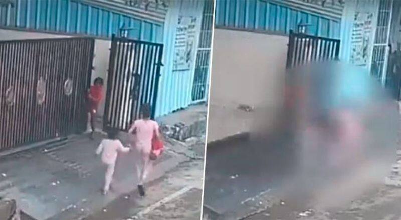 three year old baby died after Iron gate of housing society fell on her in pune CCTV captures the scene gone viral in social Media akb