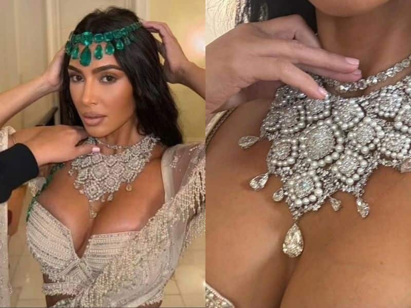 Kim Kardashina shares new bts photos in indian outfit at anant ambani wedding Rya