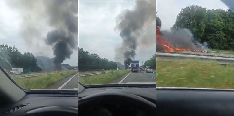 plane crashes into busy motorway and explodes in a huge fireball killing pilot on a training flight 