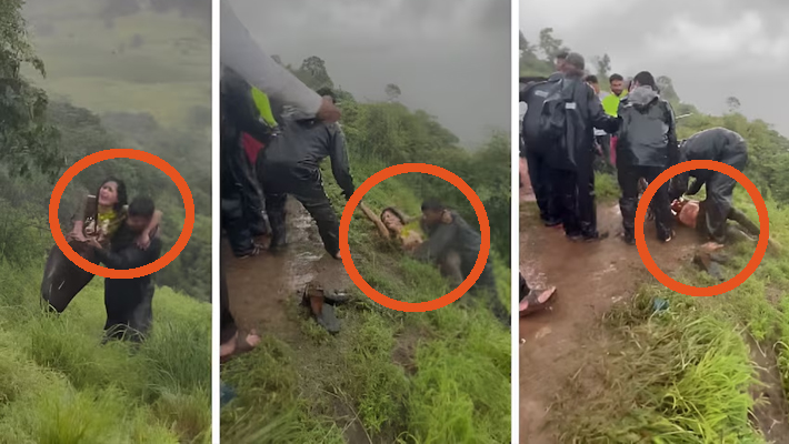 young girl fall in 100 feet deep ditch while taking selfie in satara falls mrq