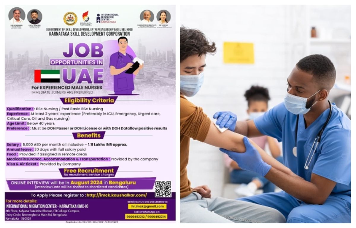 Karnataka Skill Development Corporation invites application for Male Nurse Jobs in UAE gow