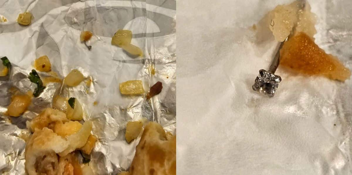 in a bizarre incident 33 year old man finds nose pin with white stone from Taco Bell order sick for days 