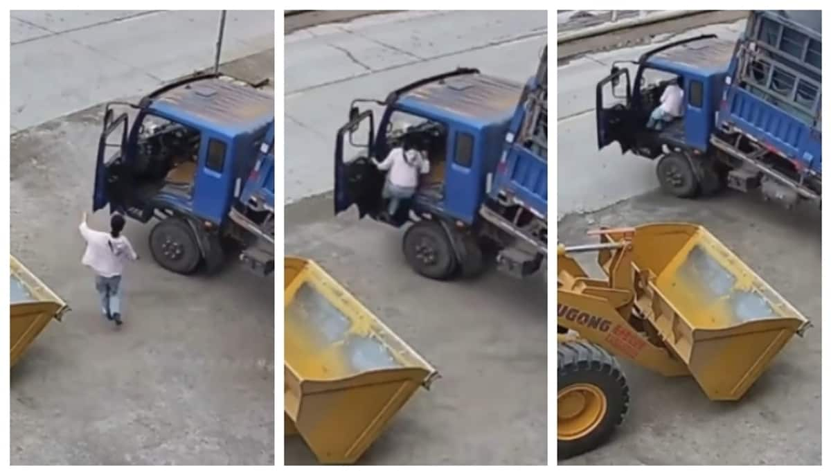 Video of woman using hand brake after jumping into a truck running without a driver goes viral 