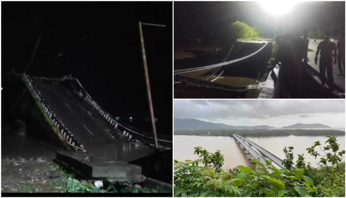 In Karwar, Karnataka, a bridge collapsed on the national highway and the lorry fell into the river