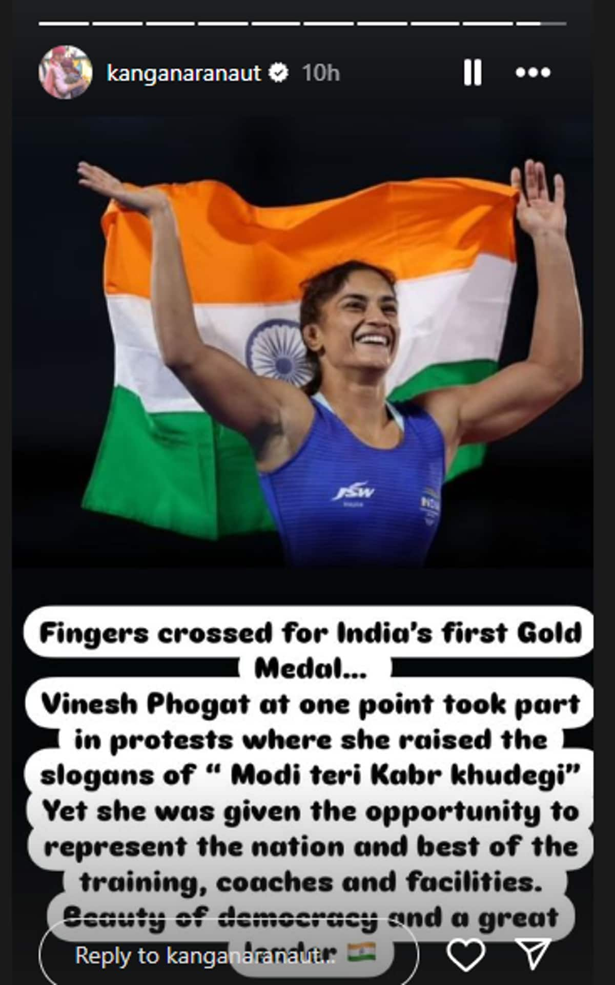 Kangana Ranaut responds to Vinesh Phogat after historic Olympic win