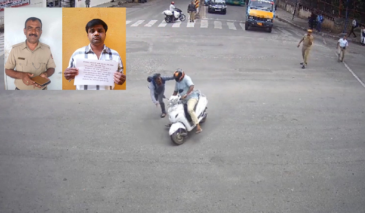 A police constable catches a notorious rowdy hotte manja on a sadashivanagar signal at bengaluru gvd