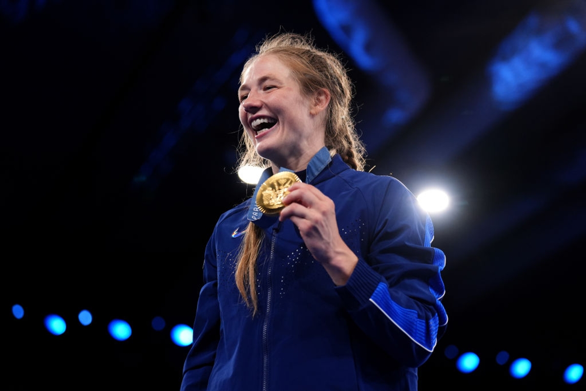 Sarah Hildebrandt, who won gold in 50kg Free Style Wrestling beating Cuba's Yusneylis Guzman Lopez, Vinesh Phogat