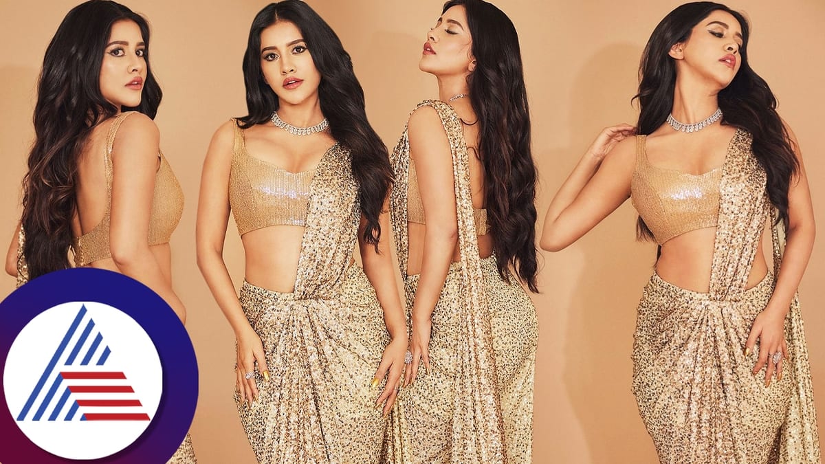 Nabha Natesh stuns in golden saree look pav