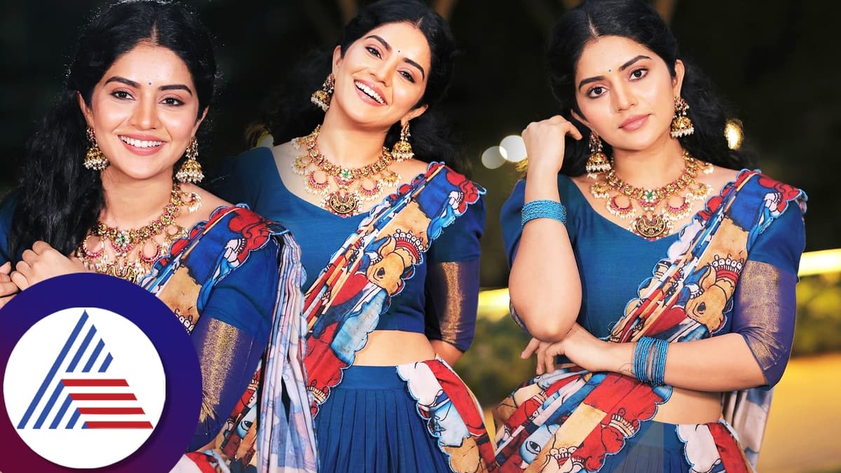 Megha Shetty looks gorgeous in blue half saree pav