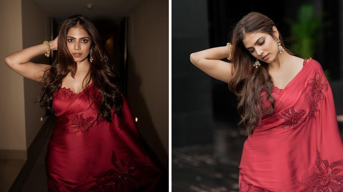 Malavika mohanan Stunning in Dark Red saree viral photos gan