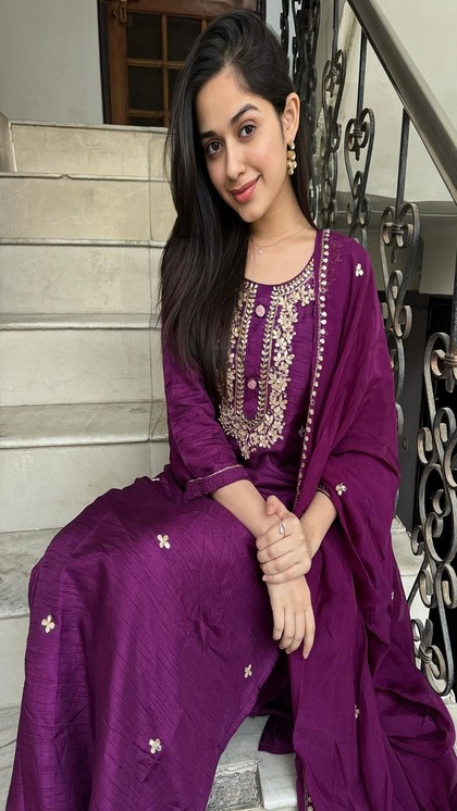 Purple Color Thread Work Suit