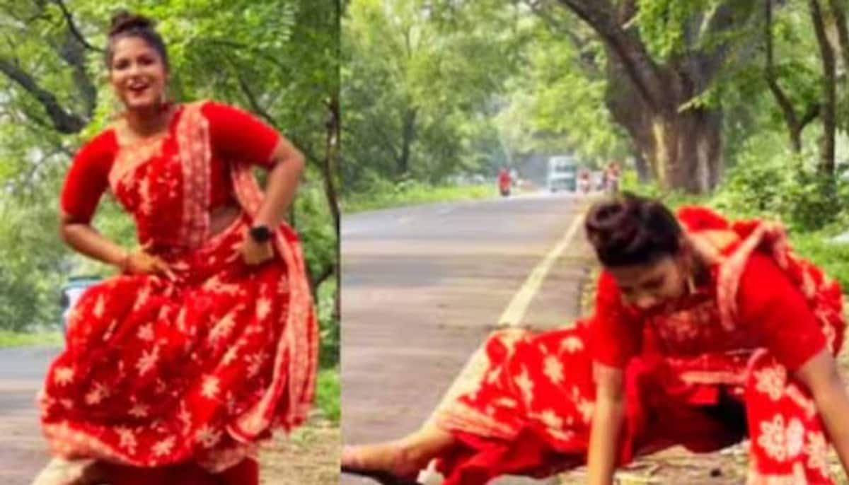 woman shooting reel for Tauba Tauba roadside fell down video 