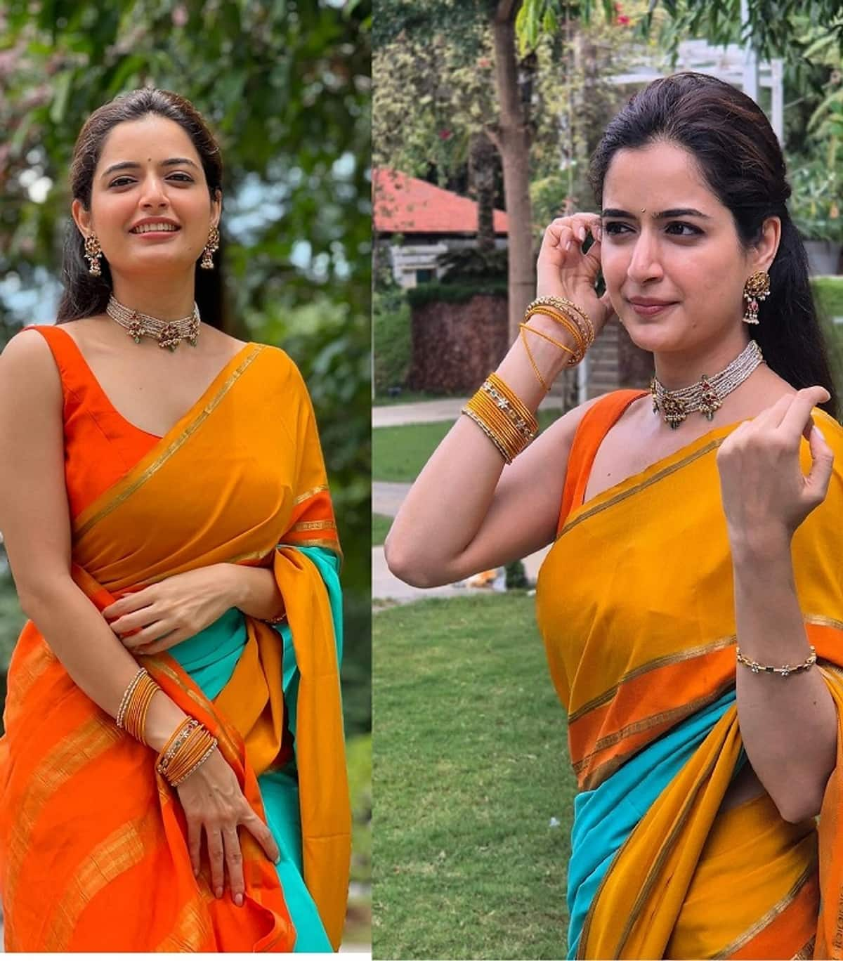 Actress Ashika Ranganath in Saree with sleeveless blouse photoshoot viral gvd