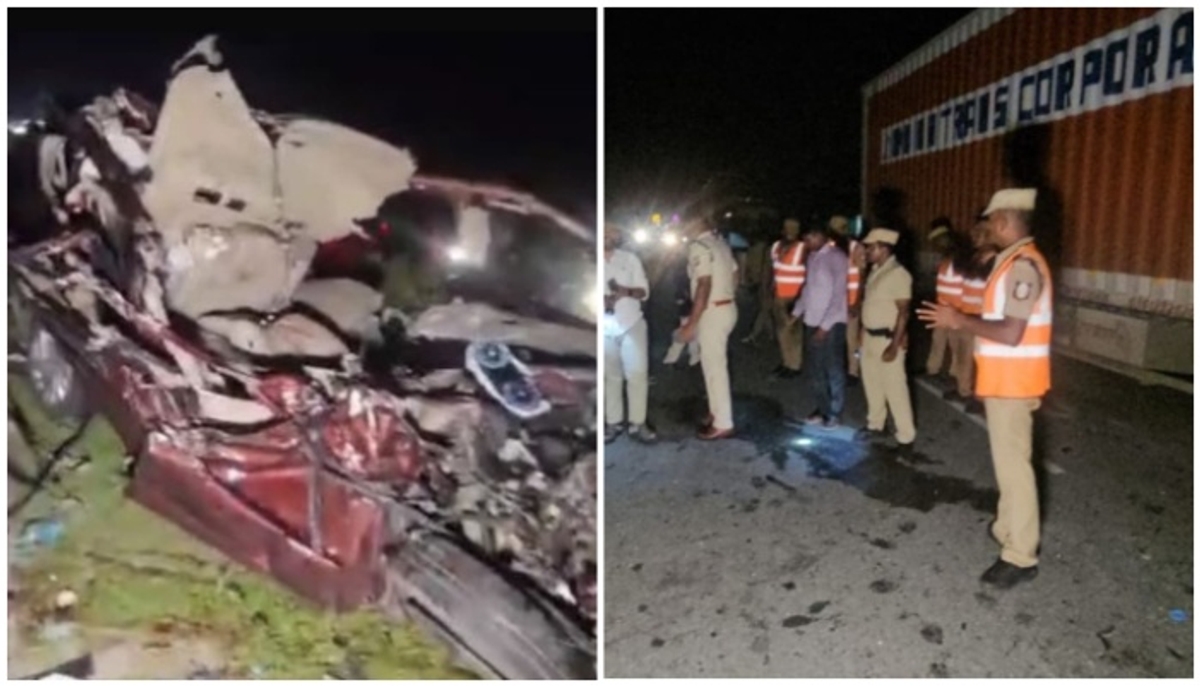 five college students died as their car rammed into a truck in Thiruvallur