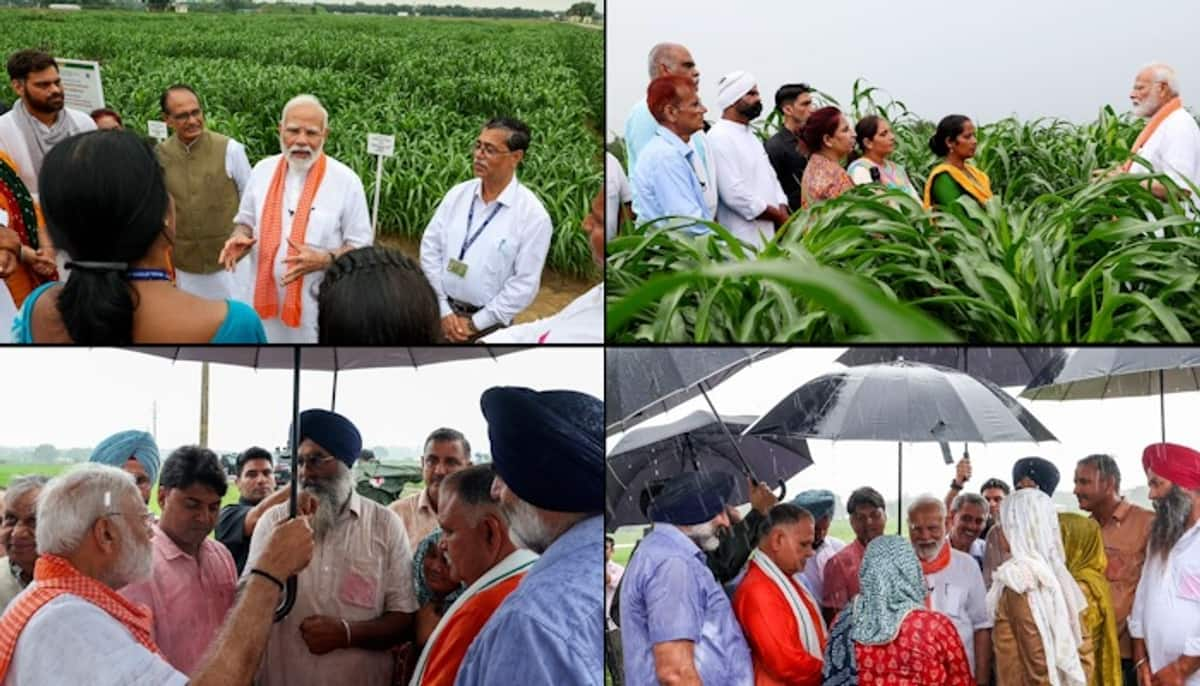 PM Modi unveils 109 new seed varieties, holds umbrella for farmers during rain-soaked interaction (WATCH) snt