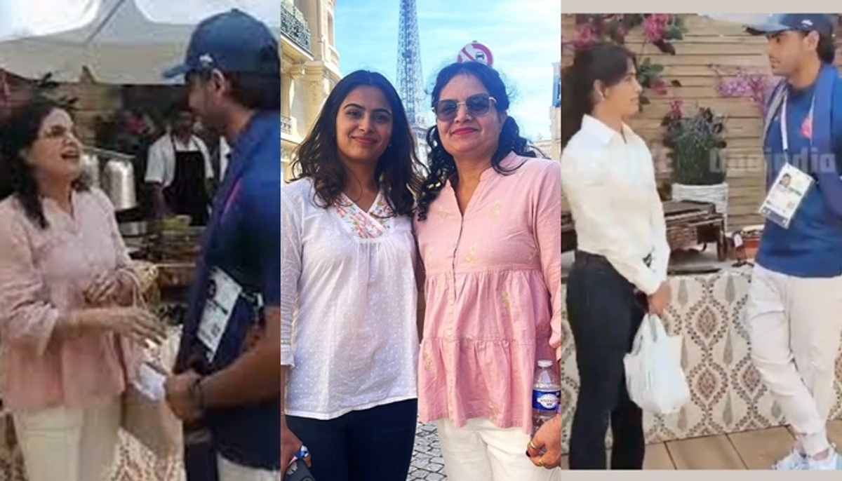 Manu Bhaker mother Meets Neeraj Chopra in Paris Fans says son in law san