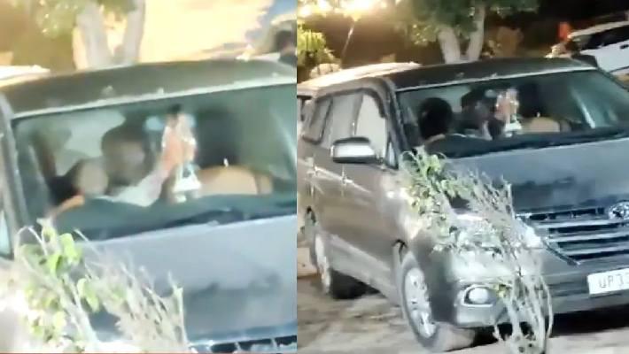 youth romance with two girl in luxury car at lucknow ayodhya national highway obscenity video mrq