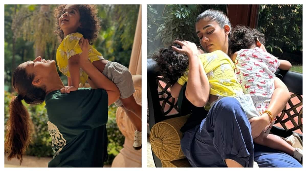 Lady Super star nayanthara playing with twin Sons mma 