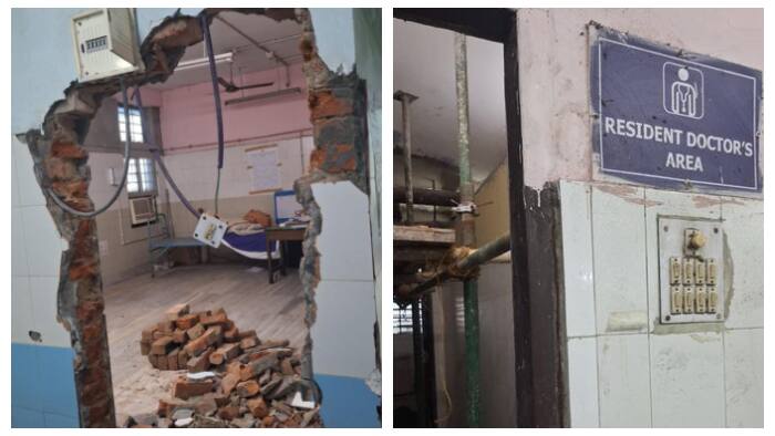 Next to the seminar hall of RG Kar Medical College demolition is being done for renovation work bsm