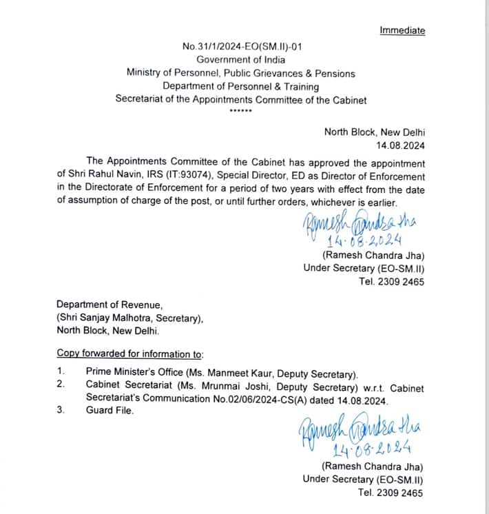 IRS officer Rahul Navin appointed as the Director of Enforcement Directorate sgb