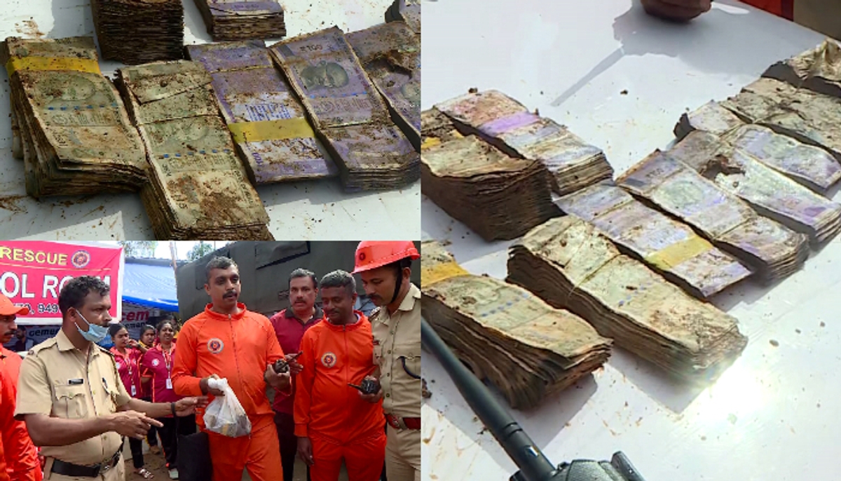 currency covered in mud under a rock; Fire force found 4 lakhs from Churalmala wayanad landslide hit area