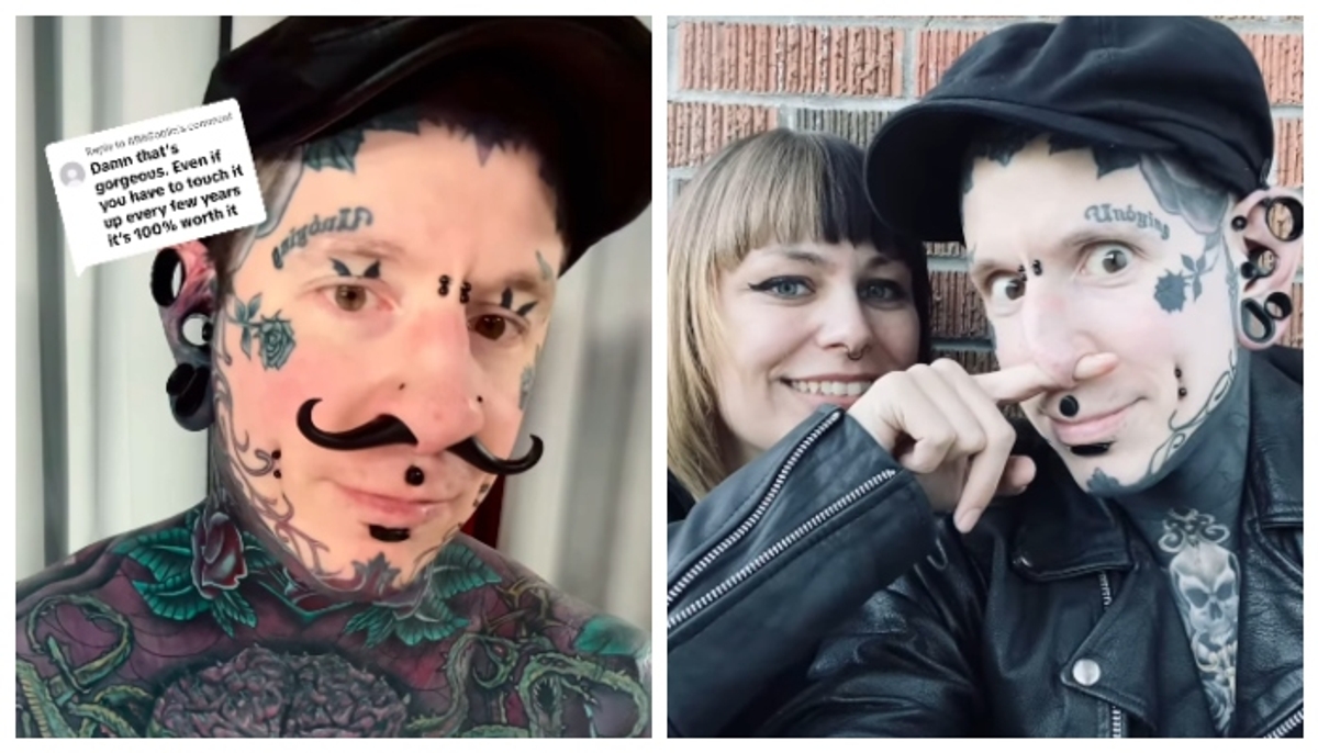 befitting reply to the criticism of social media by Tattoo fan with an artificial moustache