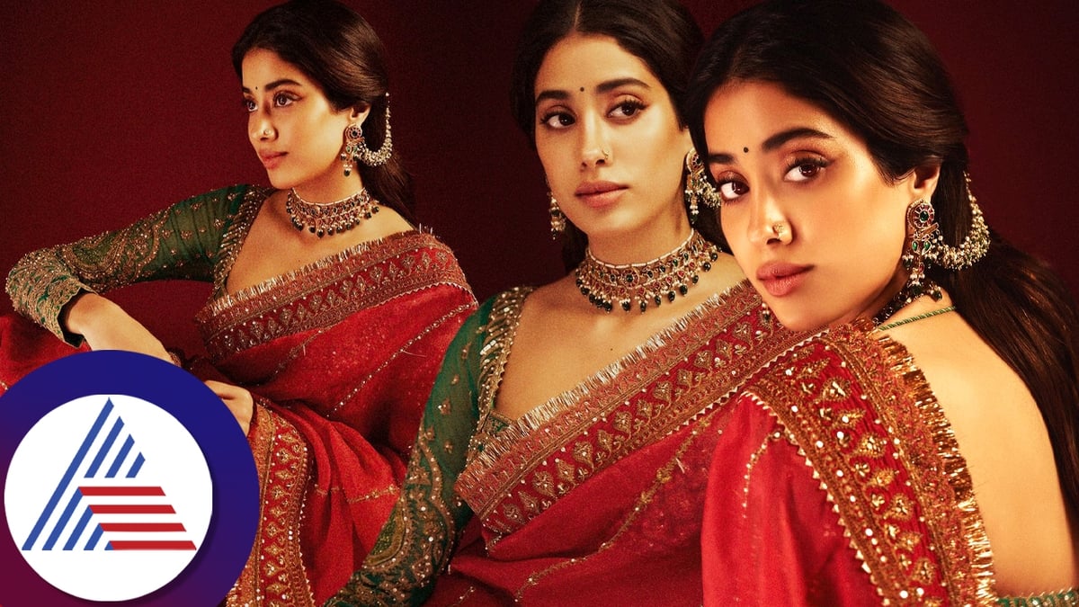 bollywood actress sridevi daughter Janhvi Kapoor Stuns in a 1.15 Lakh Rupee Red Organza Saree