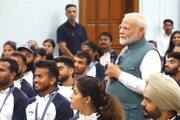 prime minister narendra modi interacts with Paris Olympics Athletics san