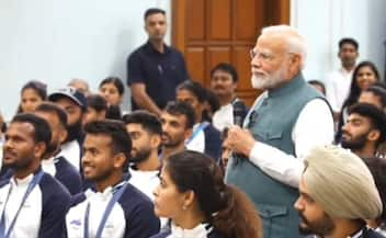 prime minister narendra modi interacts with Paris Olympics Athletics san