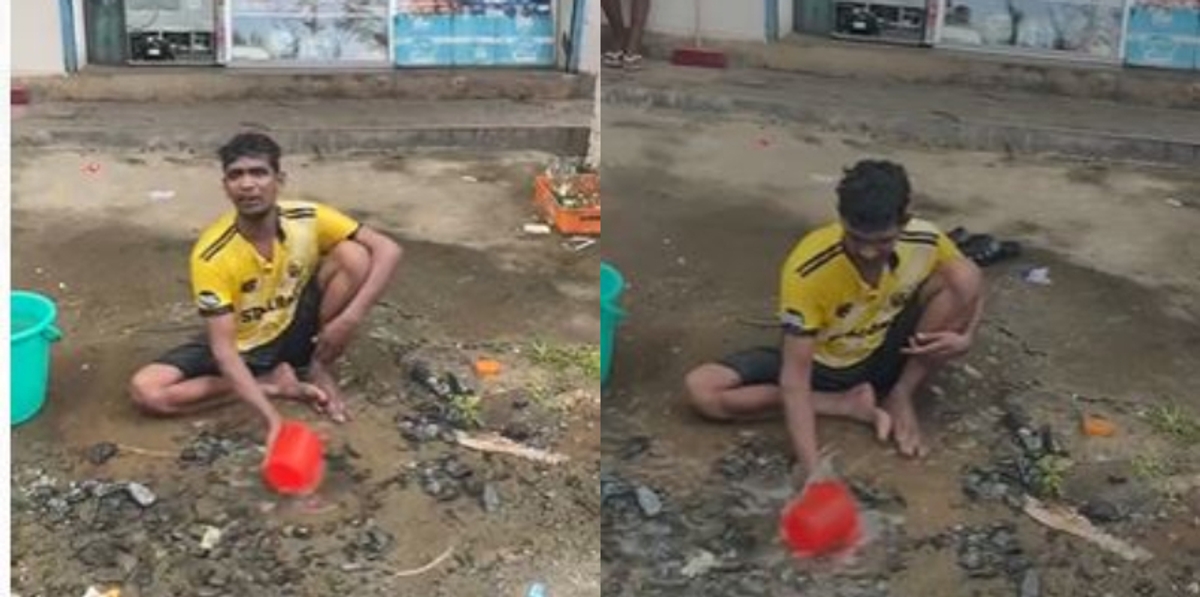 Video of the young man bathing in the middle of the road went viral and the reason behind it was serious