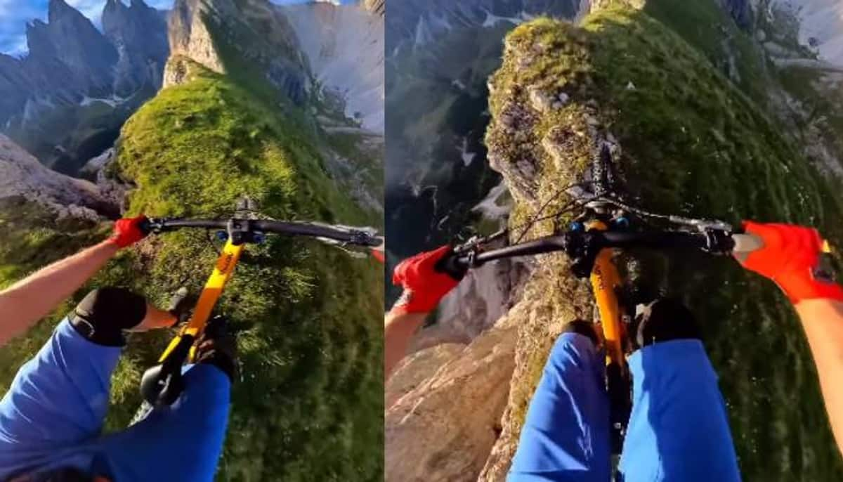 dangerous ride in Dolomite mountain ridge viral video 