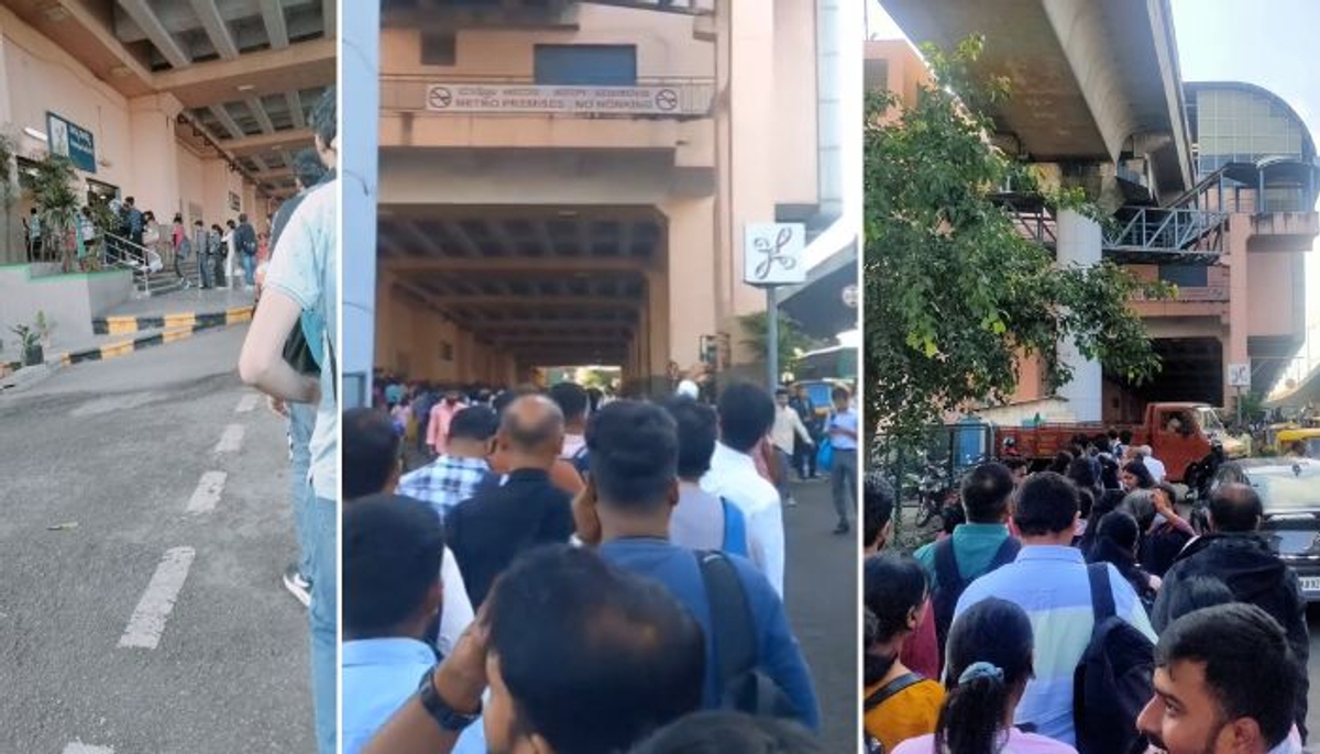 BMRCL halts metro service between Nagasandra to Peenya industry; Commuters frustrated at long queues (WATCH) vkp